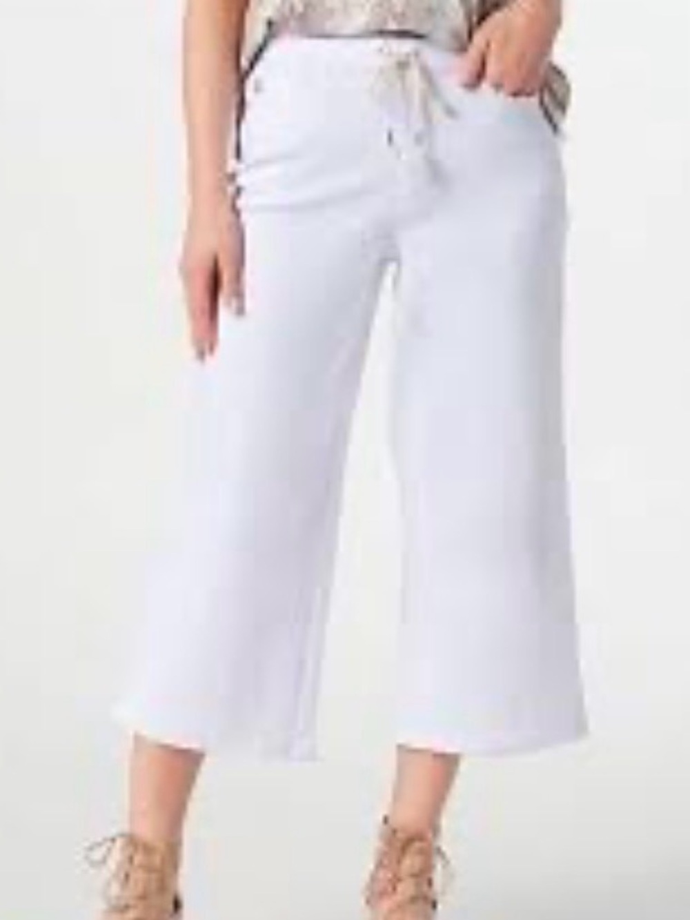 Belle by Kim Gravel Sz 10 White Cropped Wide-Leg  pull on Women’s Pants NWOT